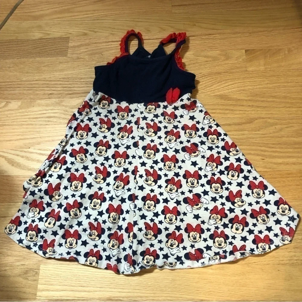 Disney Minnie Mouse Dress Sz 4T Star Print Red White Blue Kids Toddler
